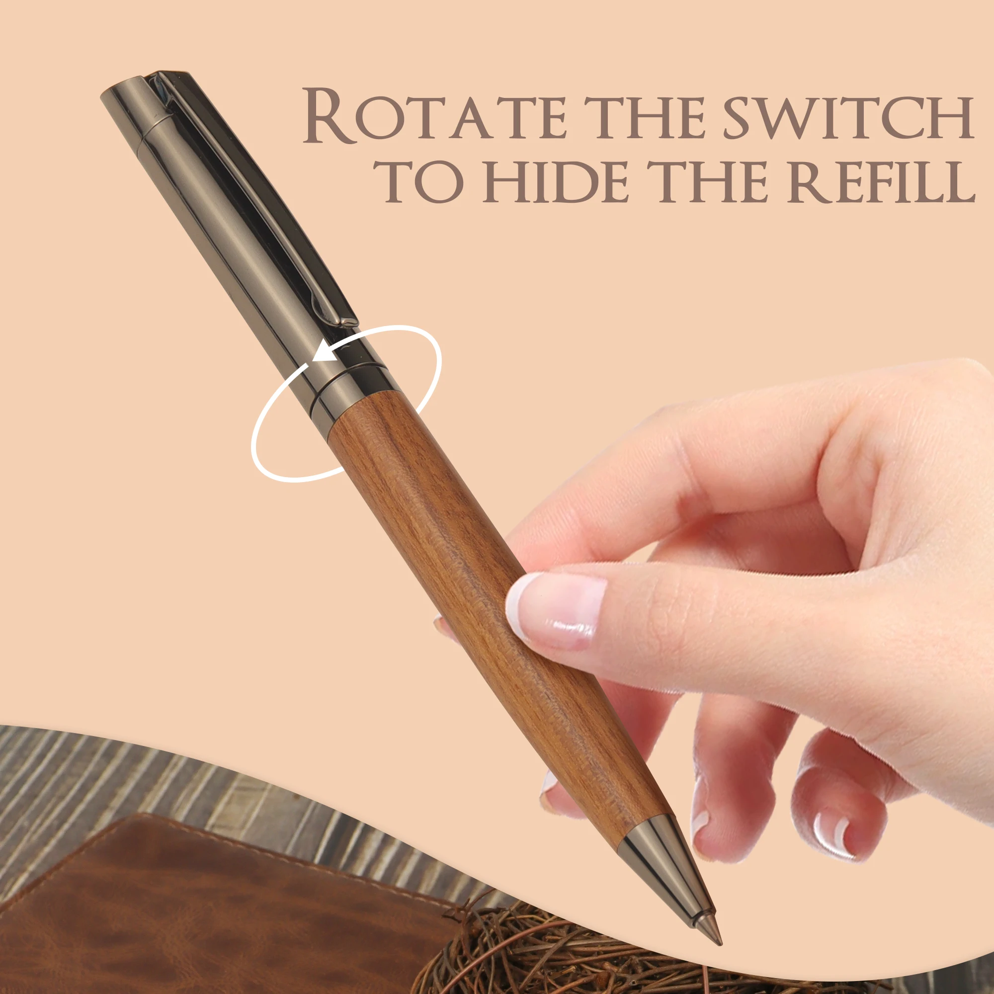 Bolígrafo de Alta Gama con Cuerpo de Metal y Madera, Escritura Suave, Diseño Minimalista y Elegante, Tinta Negra, Ideal para Uso en Oficinas y Negocios