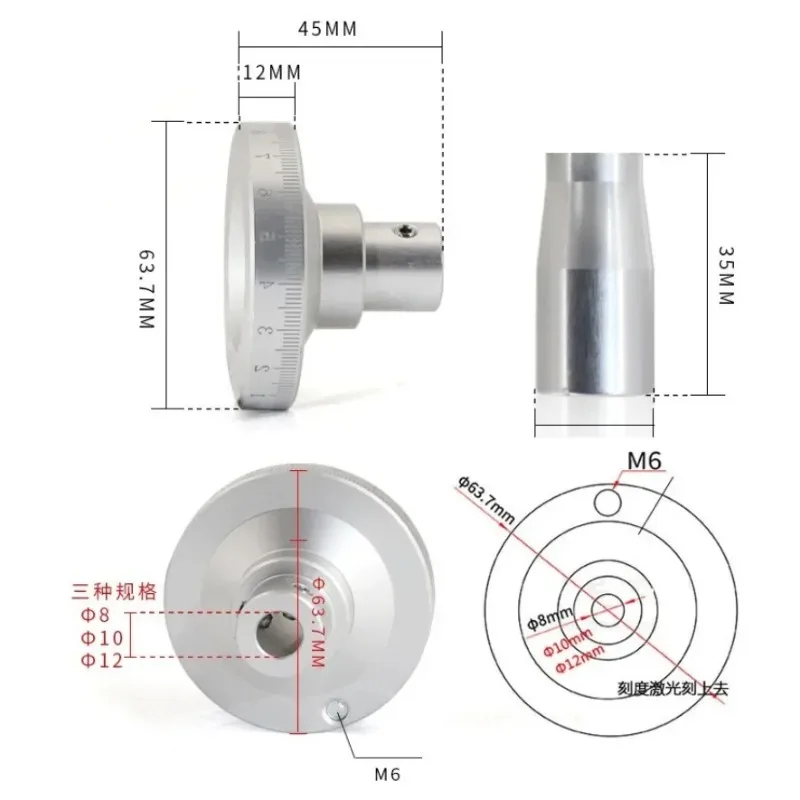 

Machine Tool Metal Laser Scale Handwheel Special for Manual Sliding Table Tools Graduated And Angled Handle Rocker 6/8/10/12mm