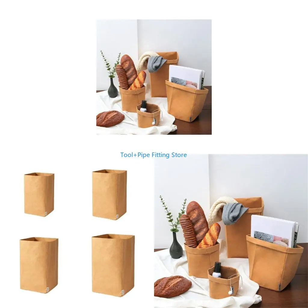 F92B Practical Reusable Kraft Paper Bags Convenient for Travel and Office Use Durable and Washable for Everyday Convenience