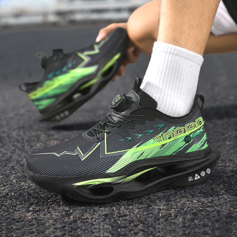 Herren-Freizeitsportschuhe mit Drehverschluss, professionelle Laufschuhe mit Carbonplatte, Unisex-Laufschuhe mit farbverlaufendem, atmungsaktivem Mesh-Material, hohe Rückfederung, stoßdämpfend, verhindert Verdrehungen, rutschfest, abriebfest, für Langstreckenläufe, Training, Fitness, Freizeitsportschuhe. – Detail 8