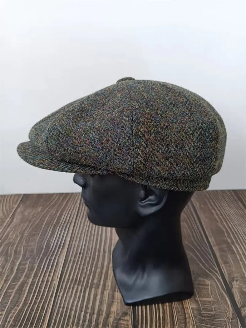 8 Panel Newsboy Hats for Men Cap Cabbie Irish Adjustable Wool Blend Tweed Retro