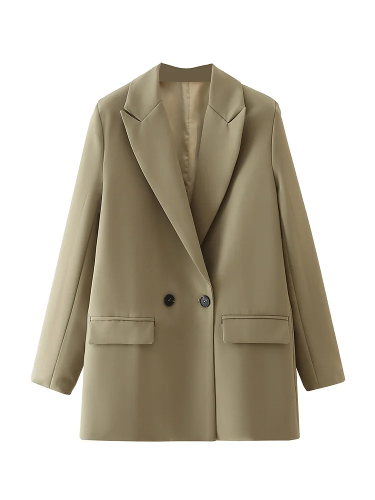 Blazer doppiopetto da donna Chic Office Lady cappotto Vintage moda colletto dentellato manica lunga capispalla da donna top alla moda