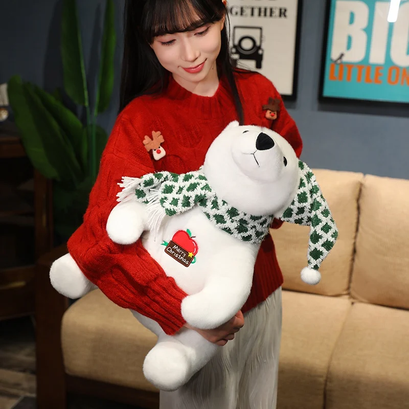 30-60 cm Collezione natalizia Orso polare Peluche Bambola Cuscino Enorme Sciarpa di usura Orso bianco di alta qualità Peluche Decorazione natalizia