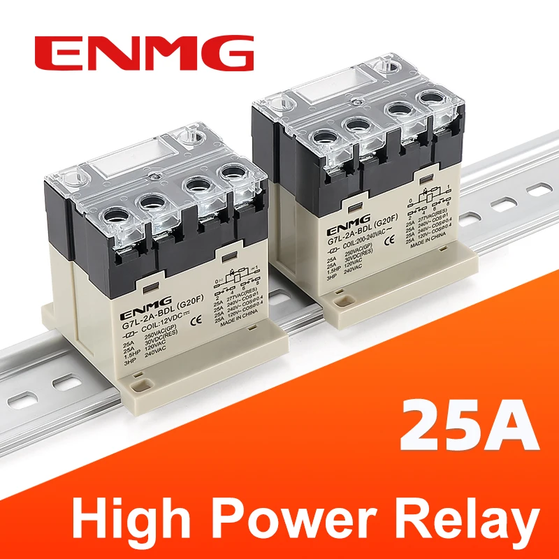 ENMG 25A High Power Intermediate Relay G7L-2A-BUB Electromagnetic Two Normally Open 24V 220V DC Compressor Screw-Clamp Terminal