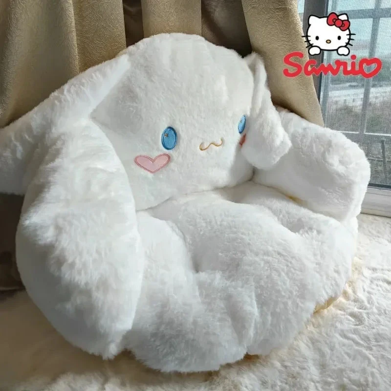 Sanrio Cartoon Cinnamoroll Winter Plush Half Kuromi My Melody Black Cushion Backrest Dormitory Office Non-slip Chair Cushion Toy