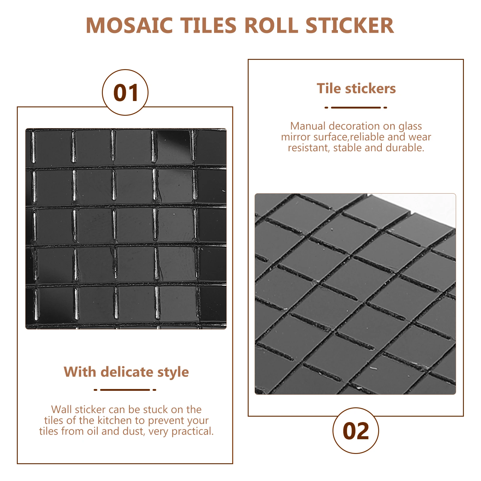 

12 Rolls Mosaic Patch Removable Tile Sticker Mirror Wall Stickers Decor Ceramic Self-adhesive Decal Tiles Glass Kitchen