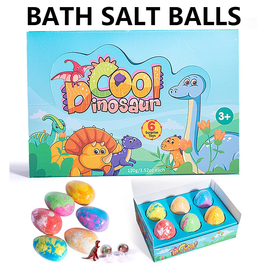 6pcs Bath Salt Bombs Ball with with Dinosaur Eggs toy Dry Skin Moisturizing Exfoliating Soaking Bath Salt With Essential Oil