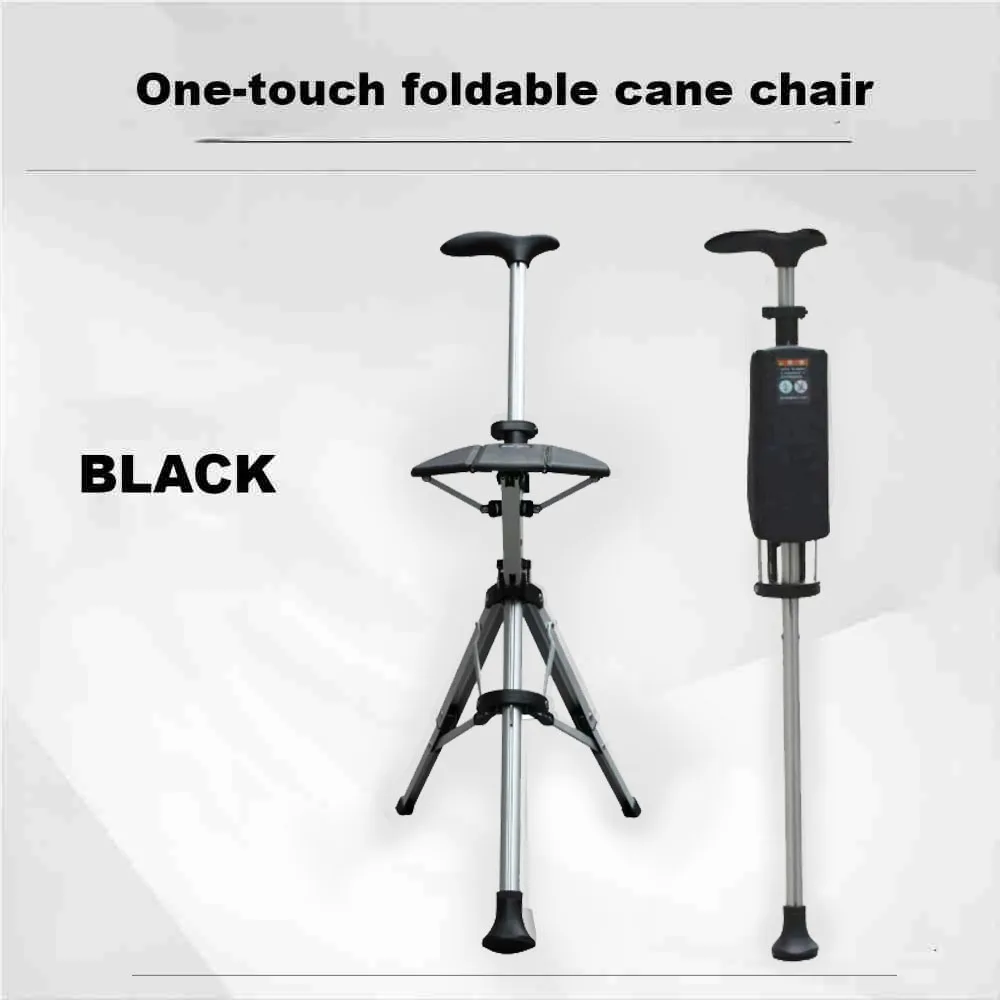 Aluminum Alloy Foldable Walking Cane Stick with Seat Adjustable Elderly Crutch Chair with Stool