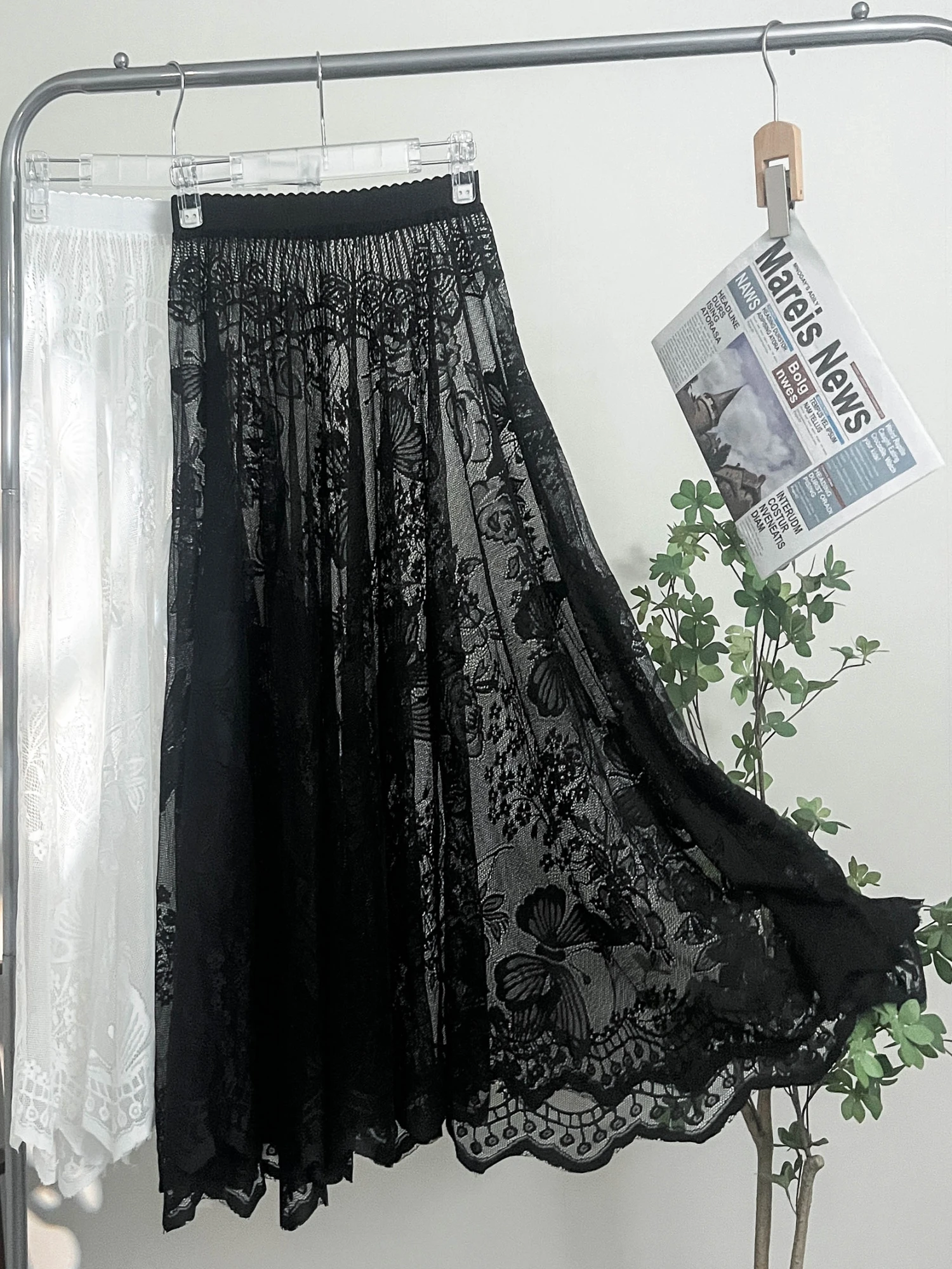 レディース ミドル丈 Aラインスカート レーストリム フレアスカート インナーウェア 夏新作 スレ ハイウエスト フェアリースカート ポリエステル生地