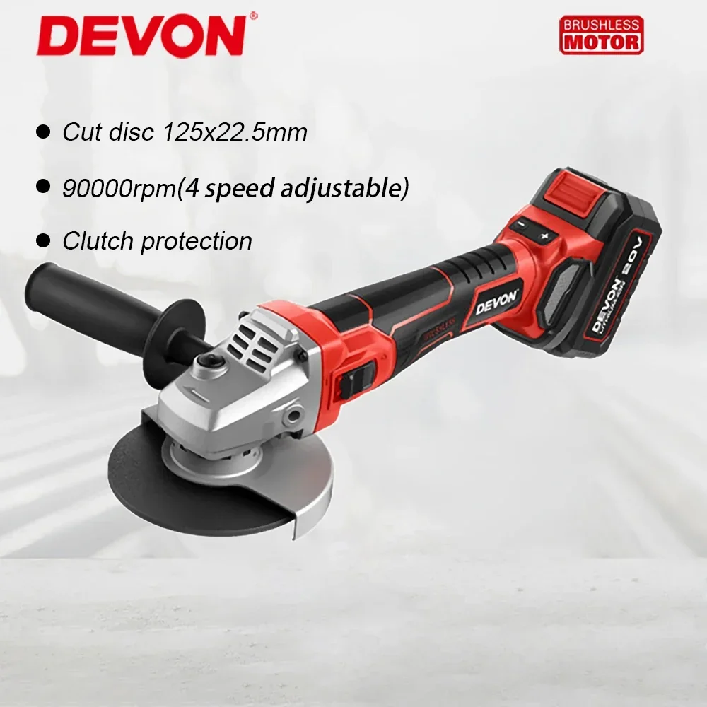 Devon Angle Grinder Quick Change Cover 2905-LI 125x22.5mm 9000rpm 4 Speed Adjustable Brushless Universal 20v Flex Battery