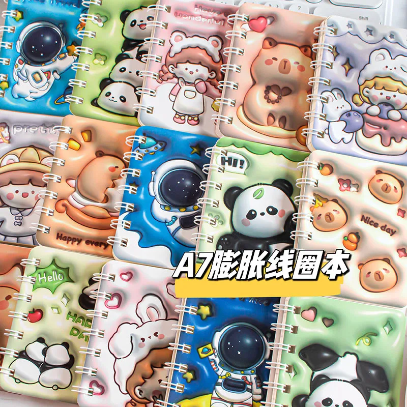 Mehr als 20 Farben Tragbares Mini A7 Puff Notizbuch 3D-Cover Panda Capybara Spiraljournal für Schüler 1/2/4 Stück für Schule und Büro – Detail 6