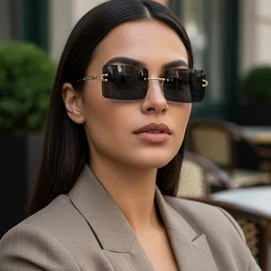 Vintage Fashion 2021 nowe okulary przeciwsłoneczne bez oprawek bezramowe prostokątne odcienie gradientowe UV400 letnie podróżne okulary przeciwsłoneczne dla kobiet
