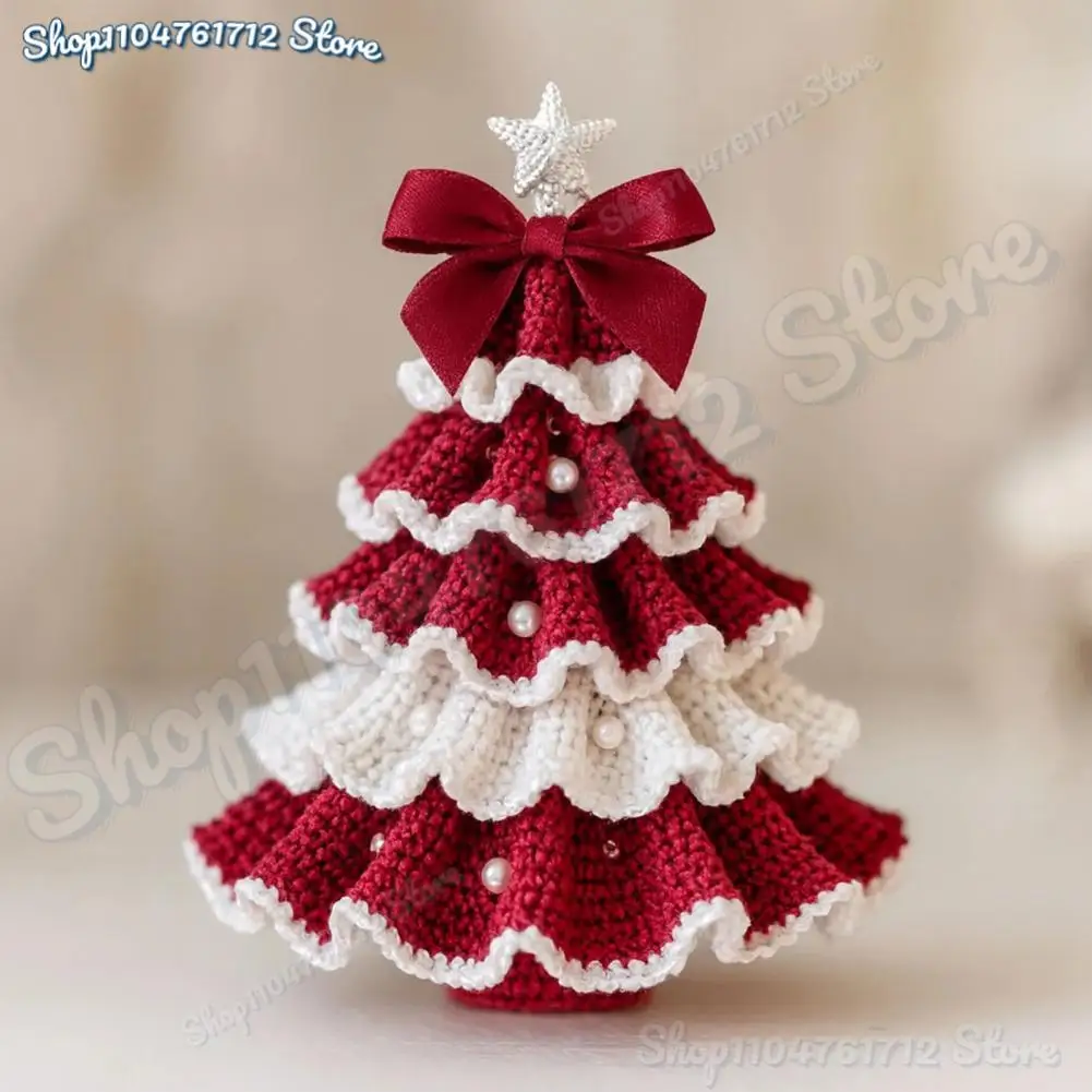 

DIY Crochet Christmas Tree Kit with Bow Faux Pearl Decor Holiday Craft Starter Set Handmade Crochet Christmas Tree Home Decor