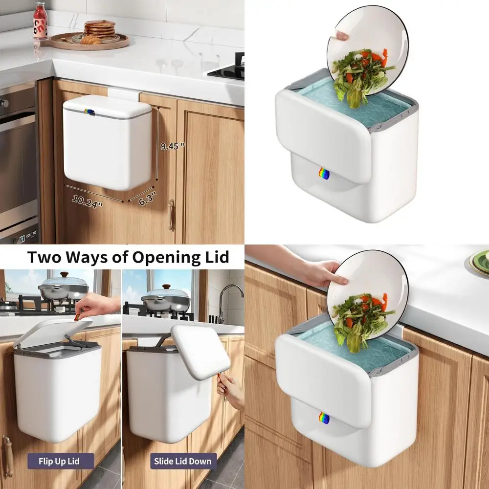 

Compact 2.6 Gallon Countertop Compost Bin, Door-Mounted Trash Can for Kitchen & Bathroom, Ideal for Indoor and Outdoor Use, Whit