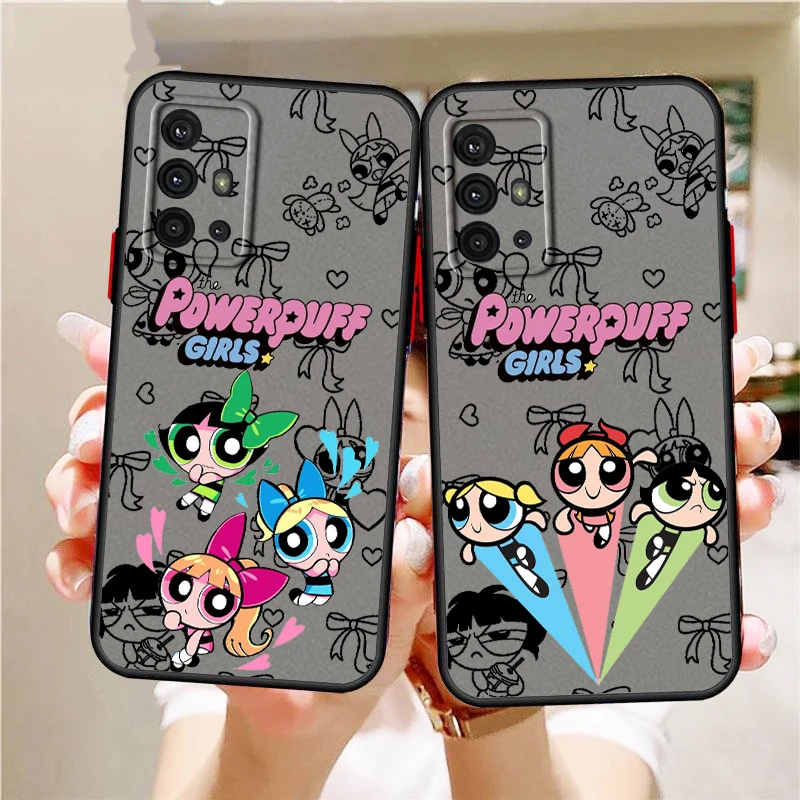 P-Powerpuffs Catroon Cool Frosted Translucent For Samsung A53 A52 A33 A32 A51 A71 A21S A13 A73 A50 A22 A12 5G Back Phone Case