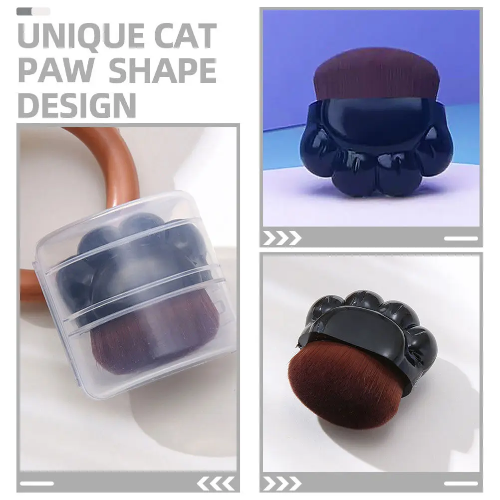 Pinceau à maquillage Cat Paw à manche court et tête plate pour fond de teint liquide, poudre et blush, poils synthétiques doux, pinceau visage de voyage