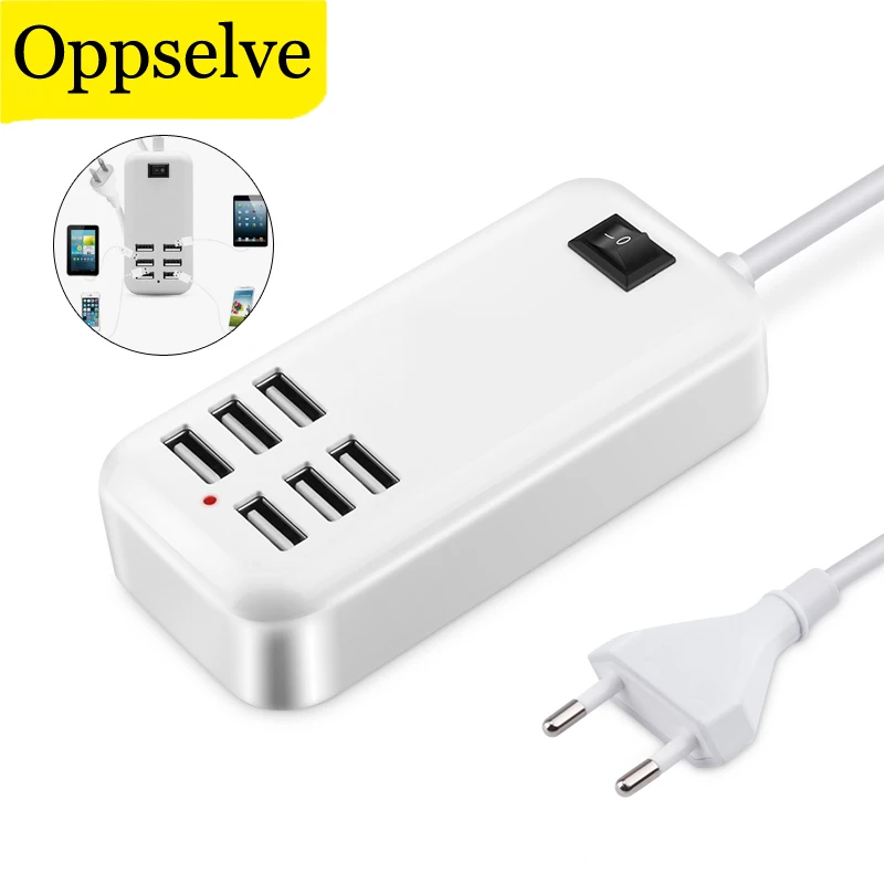 USB Hub 6 Ports Splitter Charger Power Adapter For Samsung Xiaomi POCO 30W EU US Plug Slots Wall Charging Connector With Switch