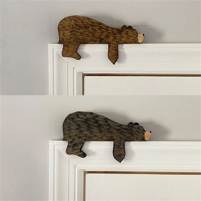 Wooden Bear Door Topper Door Sculpture In Your Corner Creative Statue Home Art Wall Decor Pine Figurine Ornament Pride Ornament