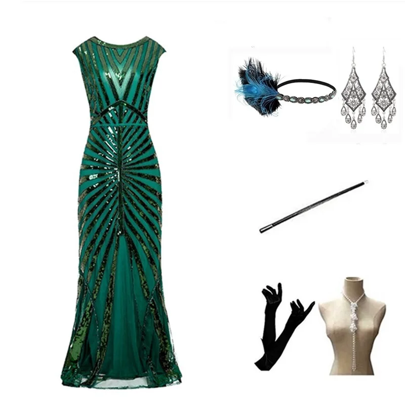 Gatsby 1920s Sequin Fish Tail Dress Evening Gown Dance Long Skirt Set Retro Style Women's Fashion Spring Collection 2023 view 5