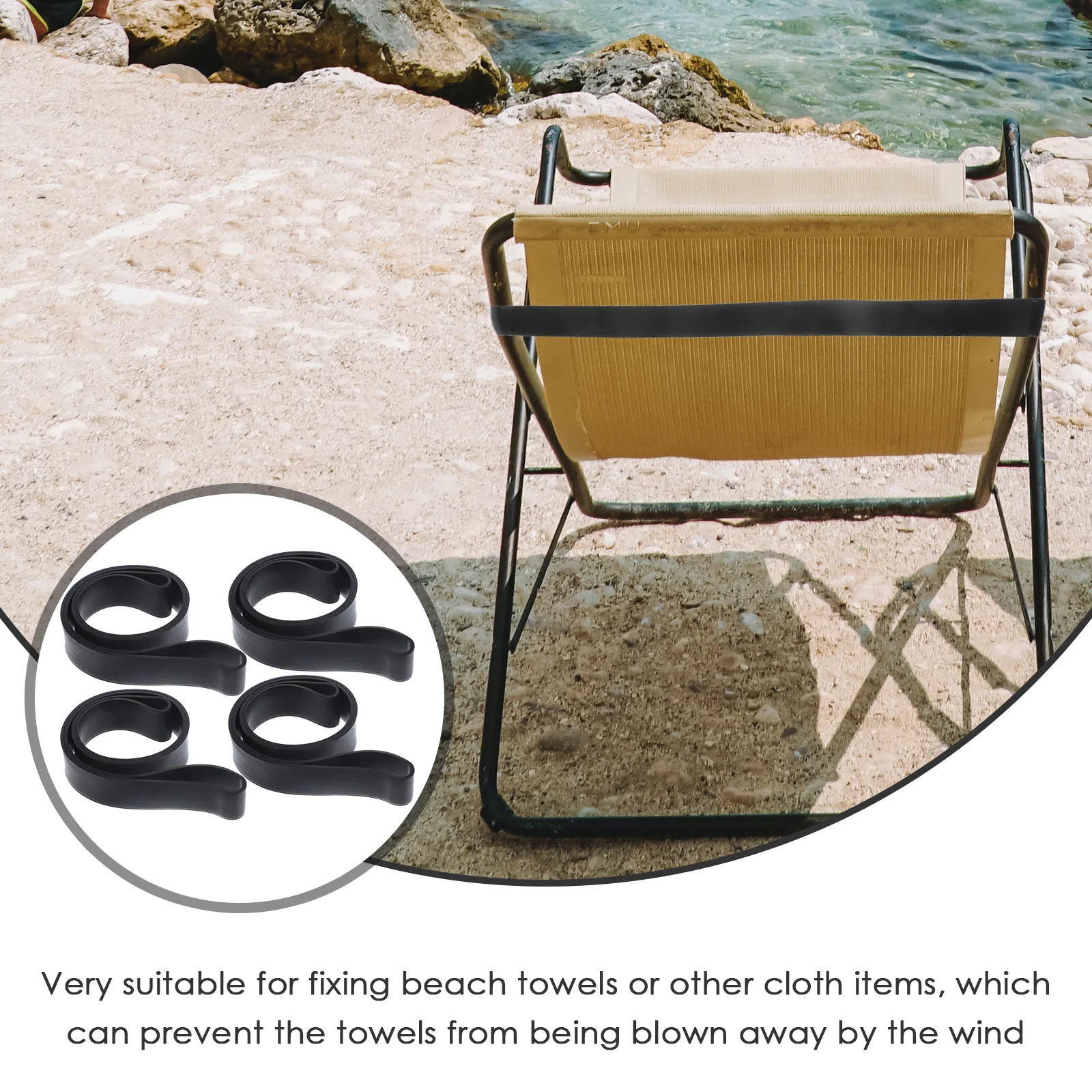 

4pcs Silicone Beach Towel Bands Stretchable Strap For Chairs Trash Can Elastic Bands Light Portable Travel Essential Accessories