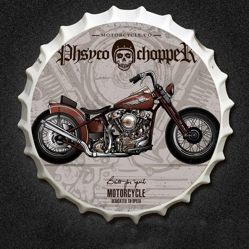 Beer Bottle Cap  Label Motorcycle License Metal Tin Sign Brand Bar Cafe Wall Hanging Crafts Tinplate Paint Car Decoration