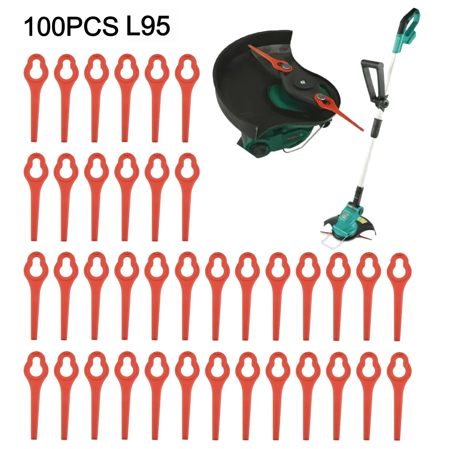 100 Pcs 95mm Mower Blades Plastic L95 For Aldi Ferrex FAR 20-1 20V/40V Cordless Grass Strimmer Garden Tools Accessories