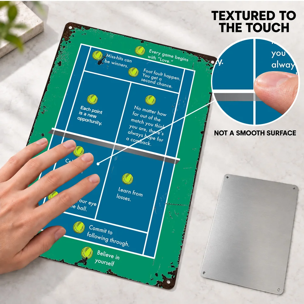 Tennis Court Life Lessons Diagram Aluminum Poster Customized Metal Sign Technical Graphic Wall Art For Club Lounge, Coach Gift