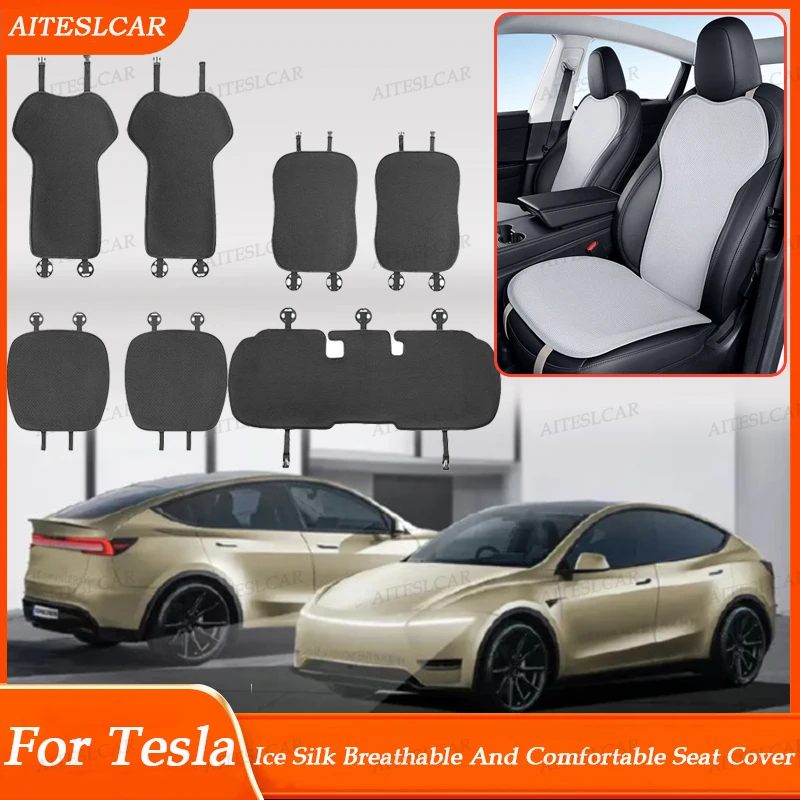 

Ice Silk Mats For Tesla ModelY/3 2019-2025 2026 Car Seat Cushion Breathable All Season Back Seat Pad Protector Covers Accessorie