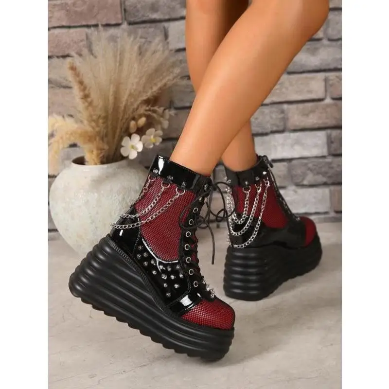 

Модные женские ботинки в стиле панк с цепями, на плоской подошве, выше колена, из материала EVA, осенняя коллекция
