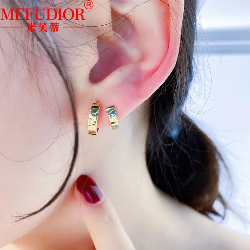 10K Yellow Gold Stud Earrings for Women Smooth Plain Hoops Earrings 3mm Wide High Quality Simple Couple Party Jewelry Gift