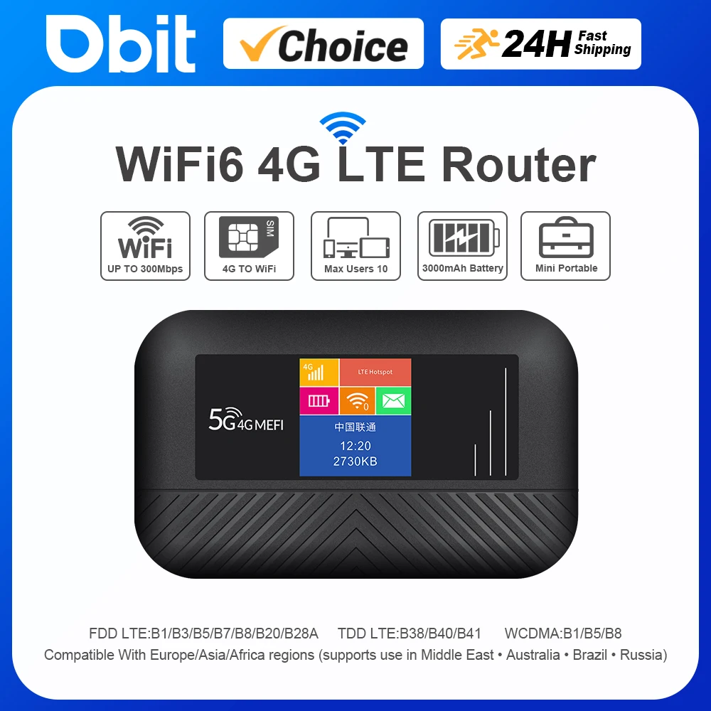 

WiFi6 Lte Router 4G SIM Wifi Portable Mifi Pocket Hotspot WiFi Extender Compatible with 5G SIM Cards Type-C Port 3000mAh Battery