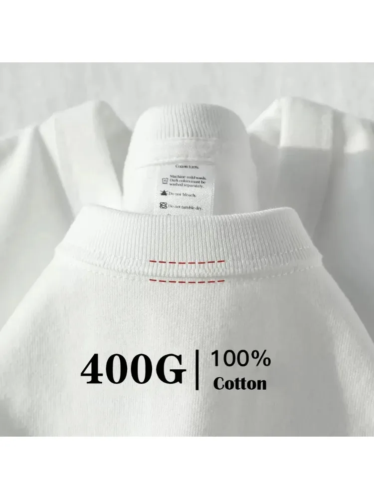 400gsm High Qualtity Oversized Heavy Weight T-shirt for Men Short Sleeve Tee Cotton Solid Color Trend Leisure Streetwear Large