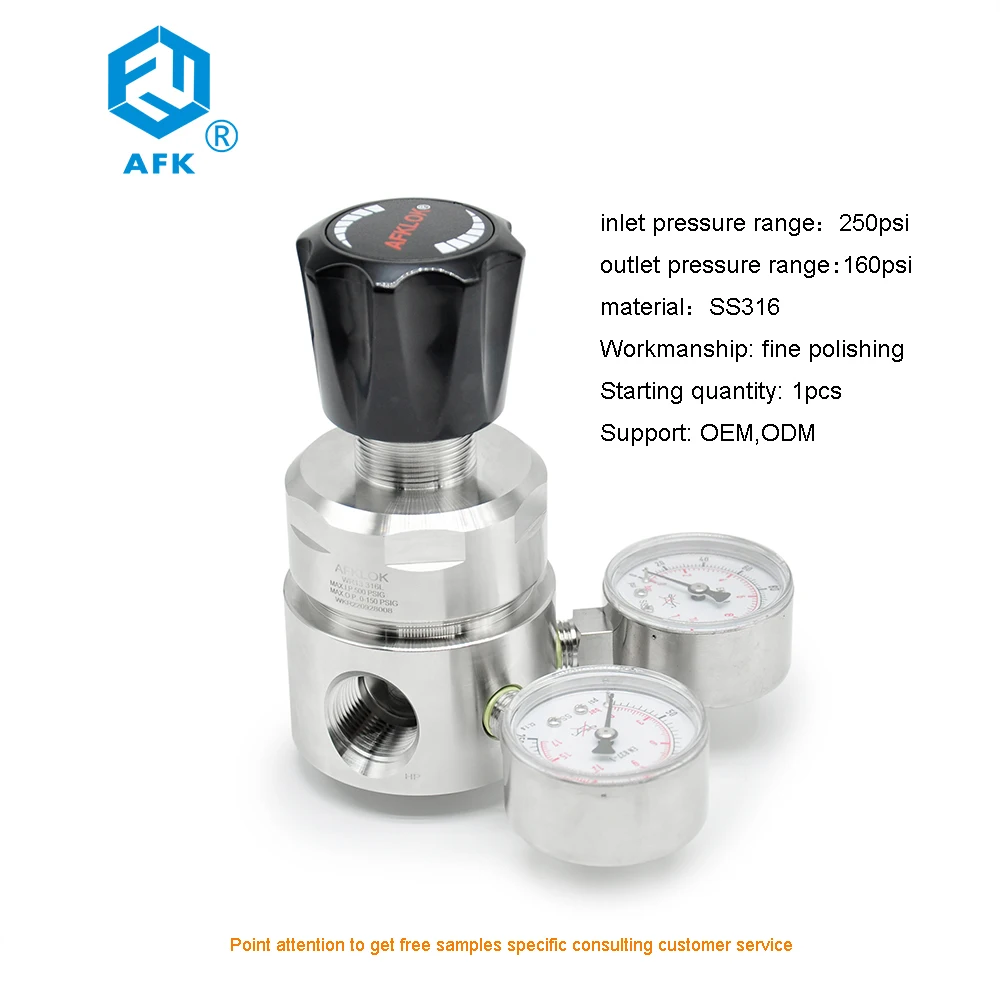 

SS316L High Pressure Regulator R13 500psi Inlet 150psi Outlet Adjustable Outlet 3/4in NPT ISO Certified