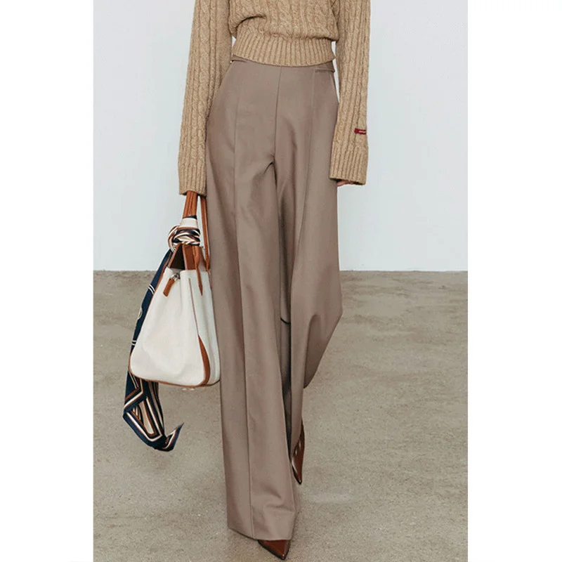 Ankela بدلة حمراء بنطال ذو قصة أرجل واسعة للنساء لخريف وشتاء 2024 سروال تنظيف مستقيم جديد متقدم من Sentong Qin #2