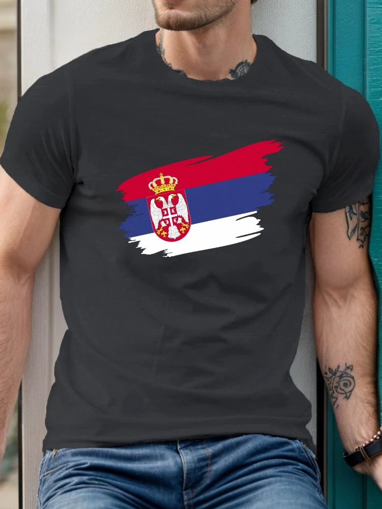 

with Flag Serbia pattern -100% cotton O-neck summer short-sleeved casual men's printed T-shirt.