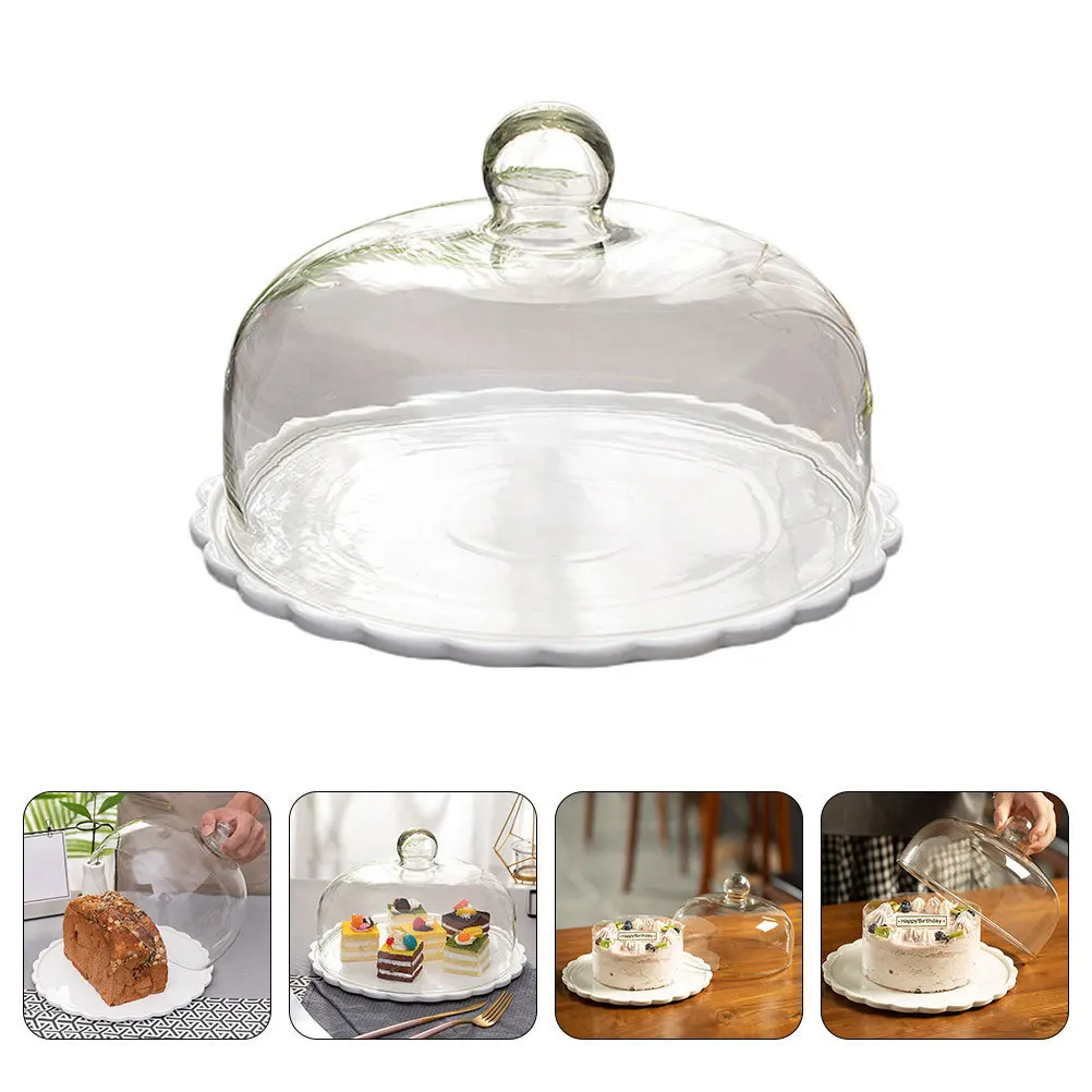 

Food Cover Dessert Cake Glass Bread Snack Tray Pastry Plate Kit Transparent Ceramic