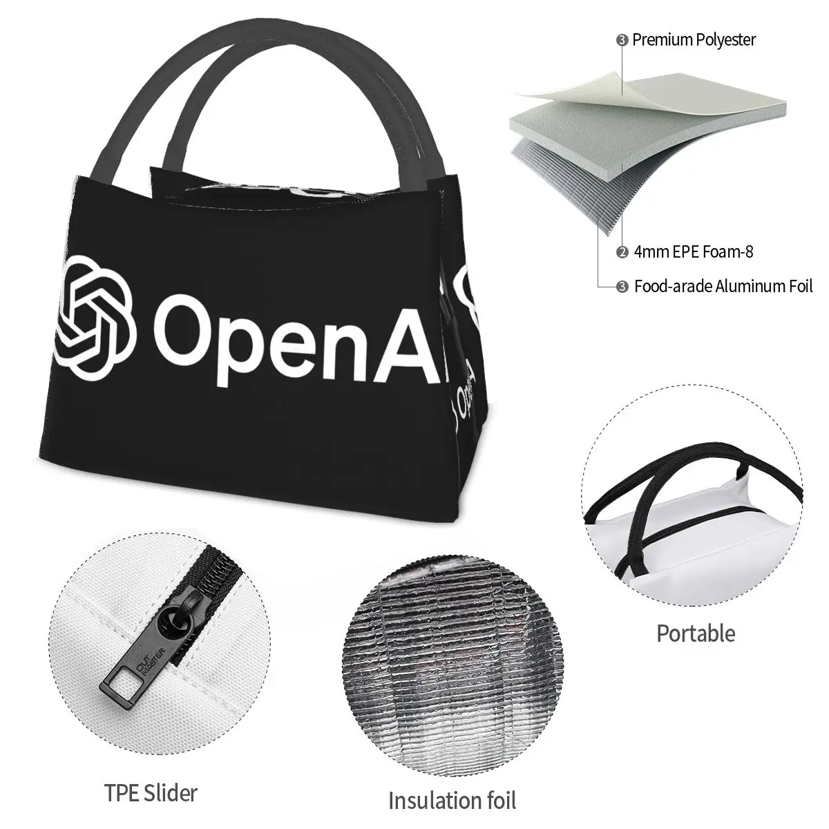 OpenAI Logo Portable insulation bag for Cooler Food Office Pinic Container