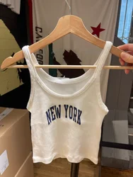 New York Letter Print Vintage Tank Top Woman Summer Sleeveless Soft Cotton Vest 2023 Female Casual Streetwear Chic Y2k Crop Tops
