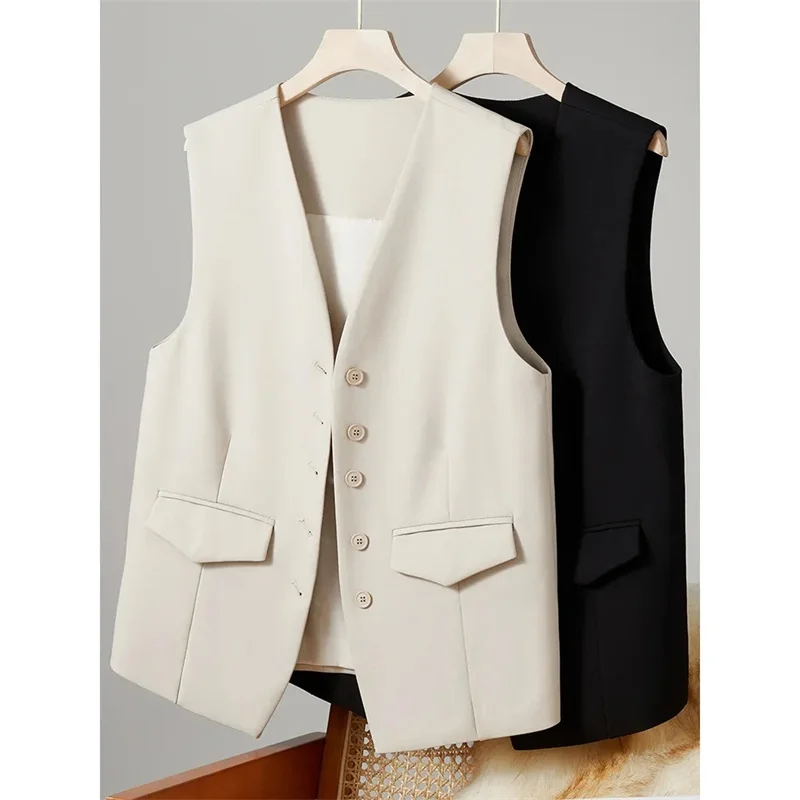 Suit Vest Jacket Girl 2025 Spring Autumn New Style Design Sleeveless Coat Women Loose Short Blazer Waistcoat Outside Female Tops