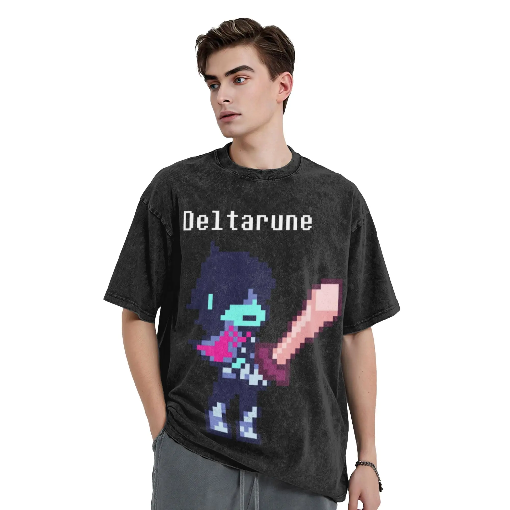 Delta Rune Kris   Deltarune Washed T Shirt Streetwear T-Shirt  Tee Shirt for Men Women Short Sleeve Oversize Graphic Printed