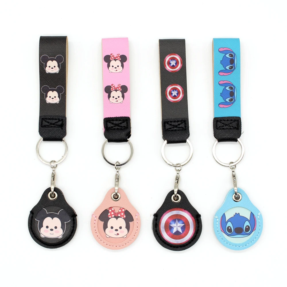 MINISO Cartoon Wristband Keyring Round Elevator Access Card Cover Keychain PU Leather Mini Round Room Card Holder Key Pendant