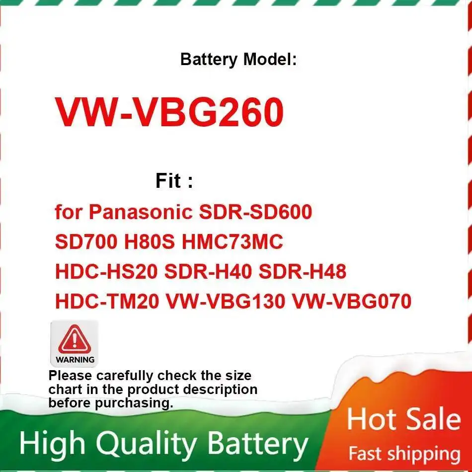 Аккумулятор VW-VBG260 2640 мАч для Panasonic Sdr-SD600 SD700 H80S HMC73MC Hdc-HS20 Sdr-H40 Sdr-H48 Hdc-TM20 VW-VBG130 VW-VBG070