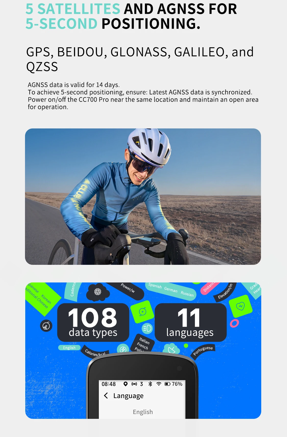 GEOID CC700 Pro GPS-Fahrradcomputer mit globaler Kartennavigation, 2,8-Zoll-Touchscreen, Fahrrad-Kilometerzähler, kabelloser ANT+-Fahrrad-Tachometer – Detail 9