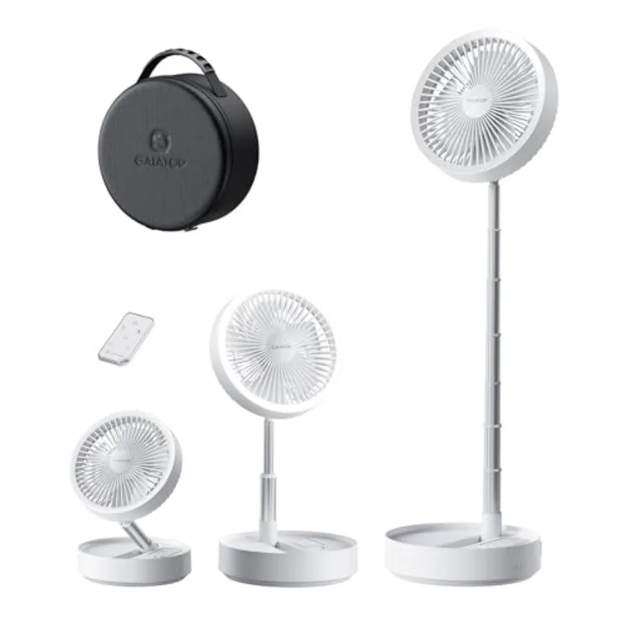 

Portable Pedestal Fan 16000mAh Battery [Max 74h Runtime], Foldable Oscillating Standing Fan, Collapsible Desk Fans, LED Light,