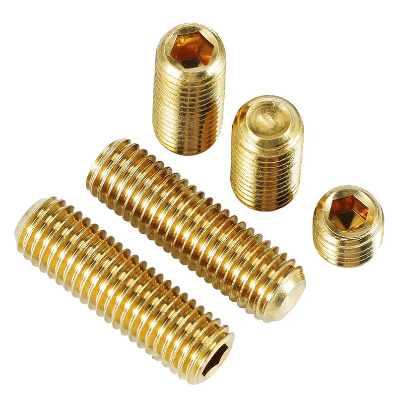 1~20Pcs Brass Hexagon Socket Set Screws With Cup Point Grub Screw Bolts M2 M2.5 M3 M4 M5 M6 M8 M10 M12 Length:2mm~40mm