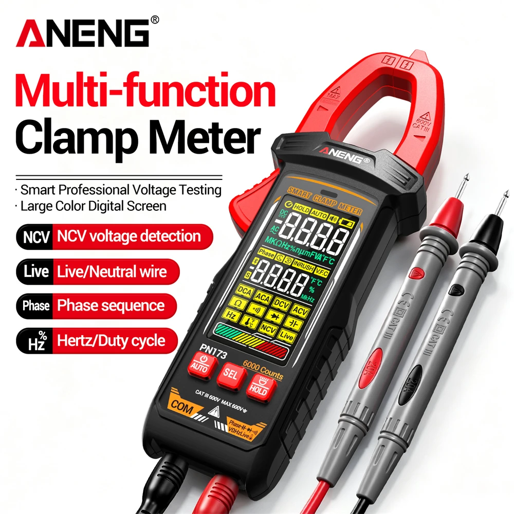aneng-pn173-スマートデジタルクランプメーター-6000カウント-600a-ac電流-ncv相順検出器-ライブワイヤ検出器-温度計