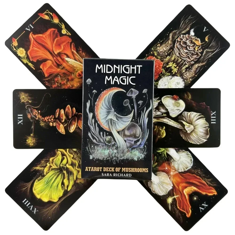 Midnight Magic Tarot A Tarot Deck of Mushrooms Cards 78 تصميمًا فريدًا لبطاقة التارو على أساس عالم الفطر الغامض #1