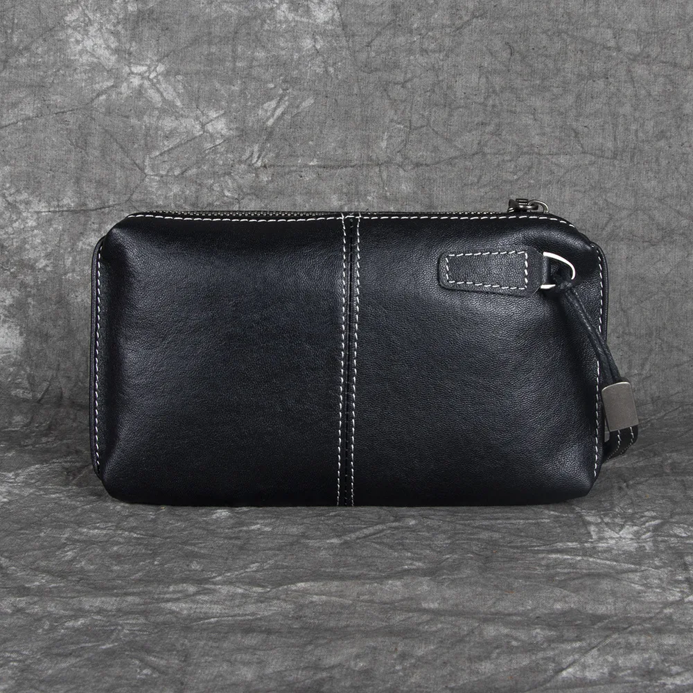 YETTIES Men's Premium Vegetable Tanned Cowhide Leather Clutch Handheld Mini Purse for Street Fashion Casual Use Small Trendy Bag