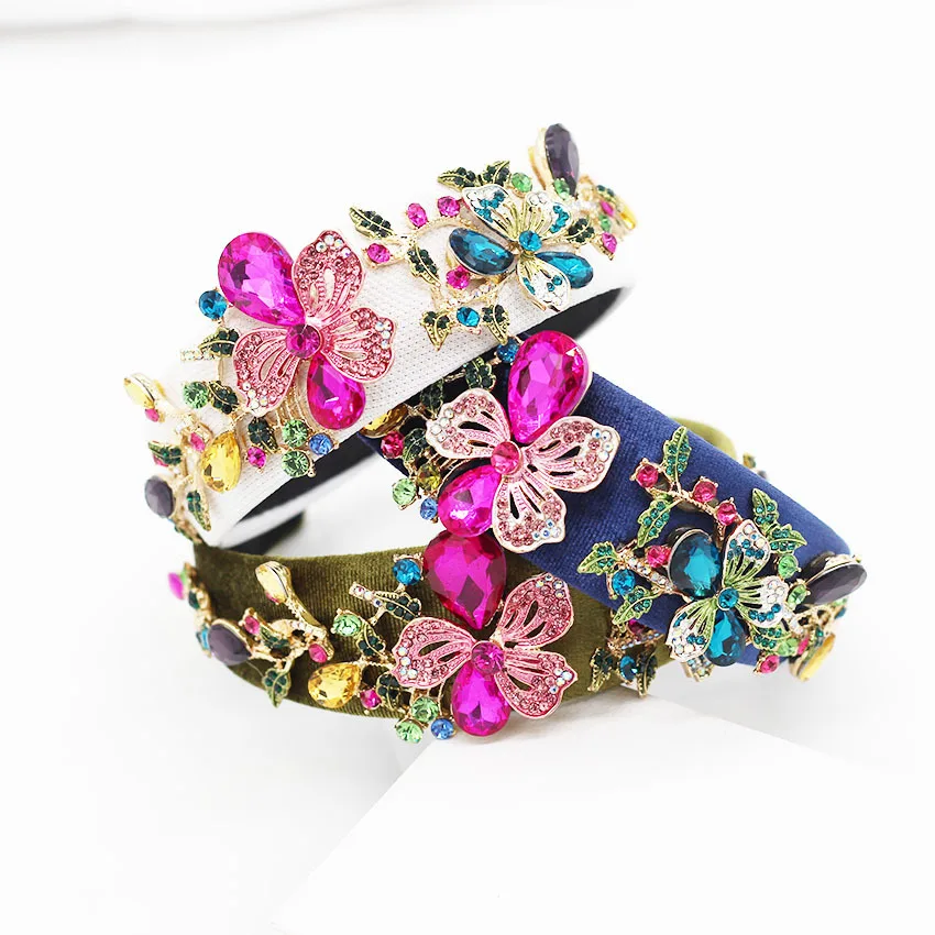 

Baroque Fashion Colorful Diamond Large Trumpet Flower Geometric Colorful Headband Prom Dazzling Hair Accessories for Women