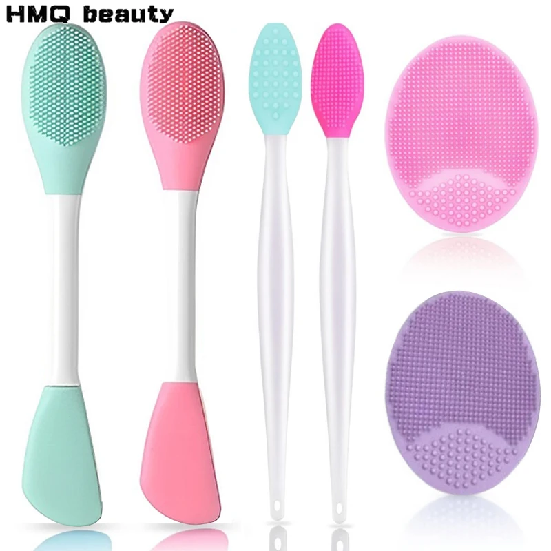 6 stks/set Siliconen Gezicht Scrubber tweekoppige Gezicht Reiniging Borstels Gezichtsmasker Applicator Mee-eter Peeling Huidverzorging Tool